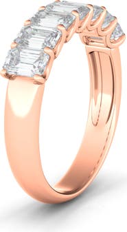 HauteCarat Half Emerald Cut Lab Created Diamond 18K Gold Eternity Ring