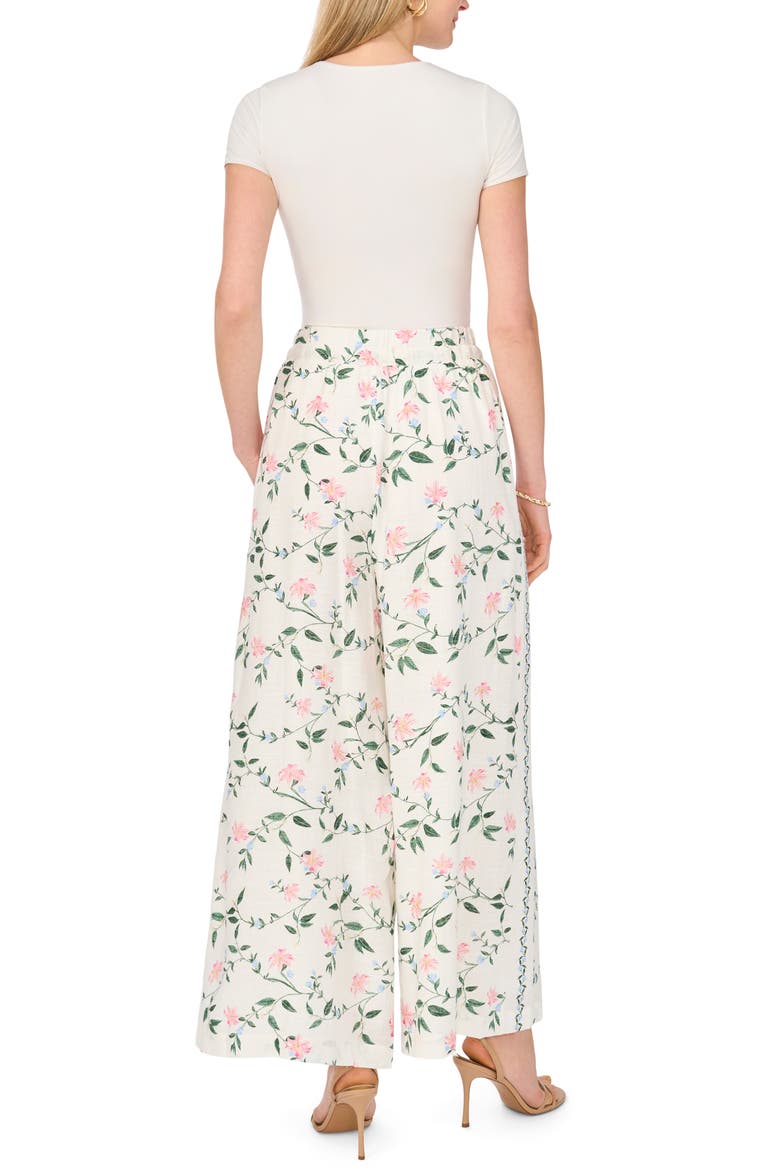 Floral Print Tie Waist Wide Leg Pants, Alternate, color, NEW IVORY