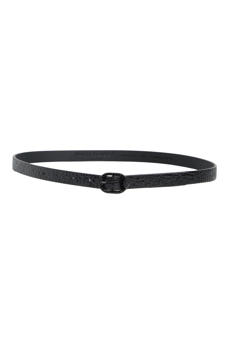 Mayfair Croc Embossed Skinny Belt, Main, color, BLACK