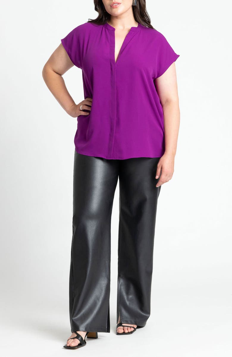 ELOQUII Short Sleeve Band Collar Shirt, Alternate, color, 