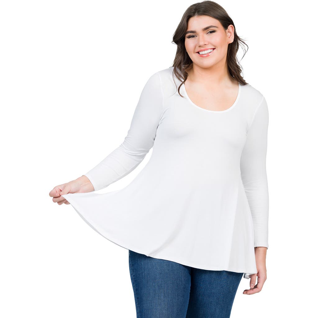 24seven Comfort Apparel Poised Long Sleeve Swing Tunic Top In White
