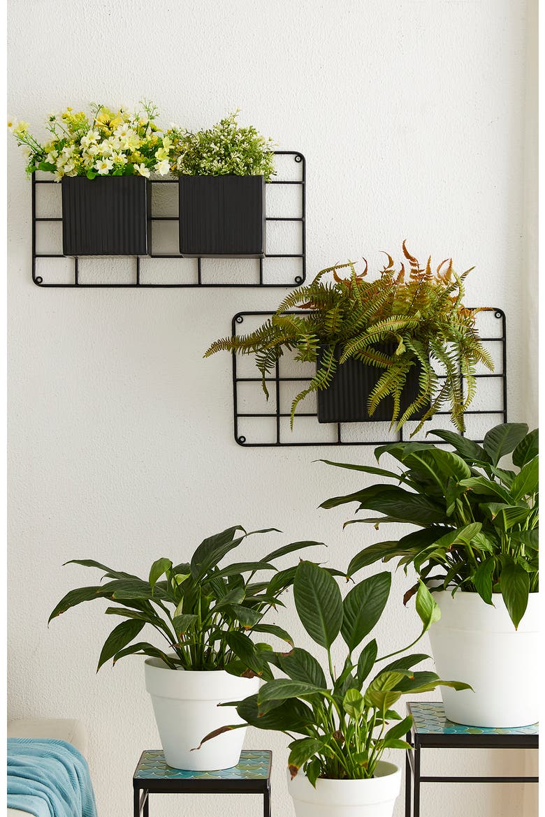 20"L Black Metal Vertical 3 Pots Wall Hanging Planter Stands, Alternate, color, Black