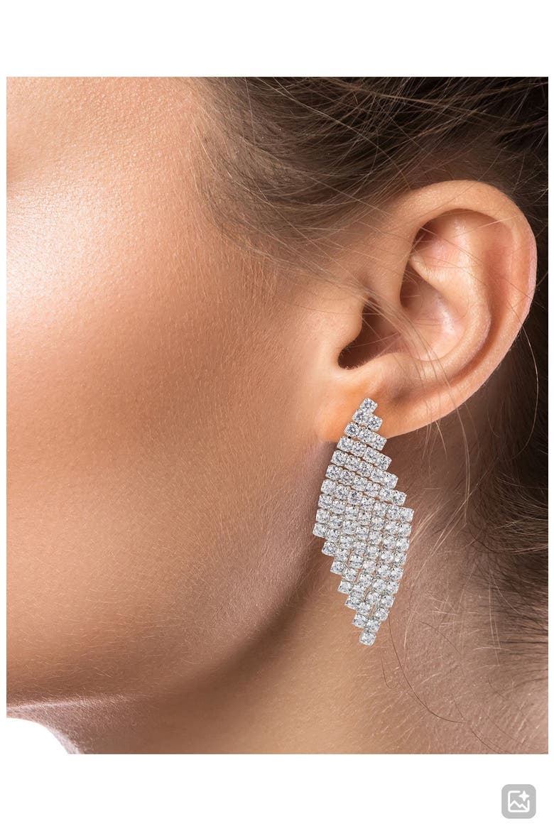 Cubic Zirconia Mesh Design Drop Earrings, Alternate, color, RHODIUM PLATED