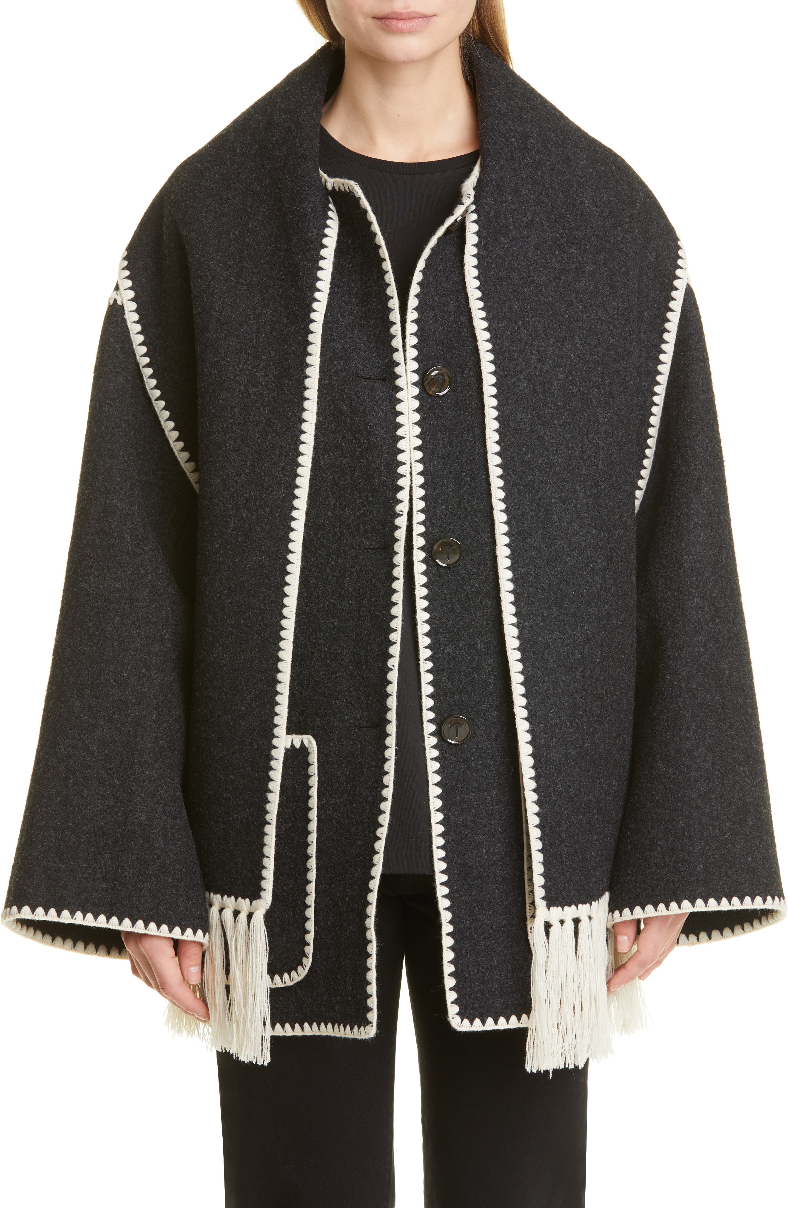 Chain Stitch Wool Blend Scarf Jacket - image 3
