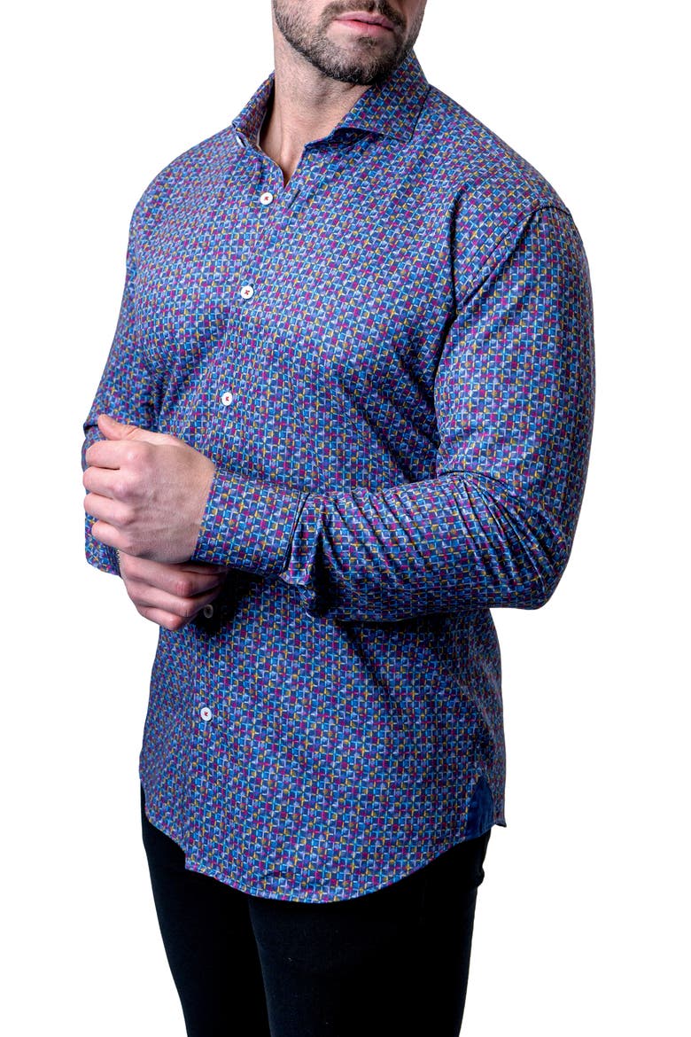 Einstein Check Mate Contemporary Fit Button-Up Shirt, Alternate, color, BLUE MULTI