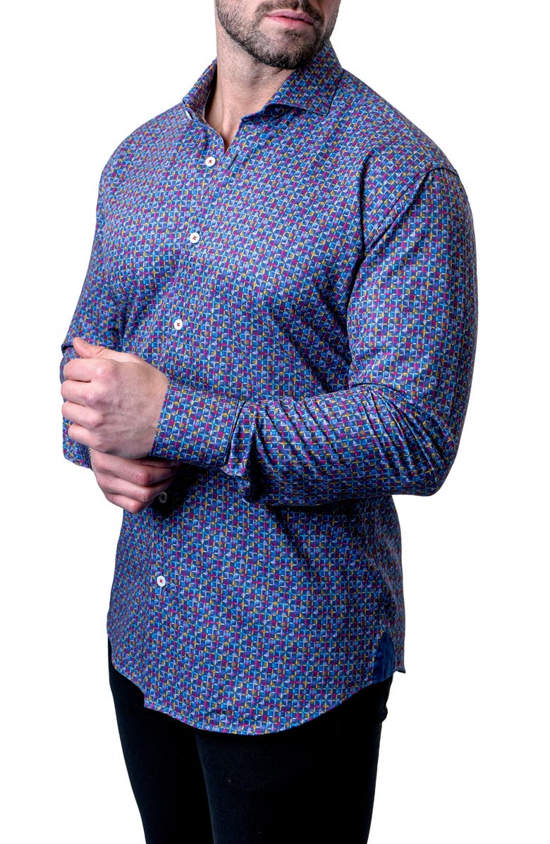 Maceoo Einstein Check Mate Contemporary Fit Button-Up Shirt, Alternate, color, Blue Multi