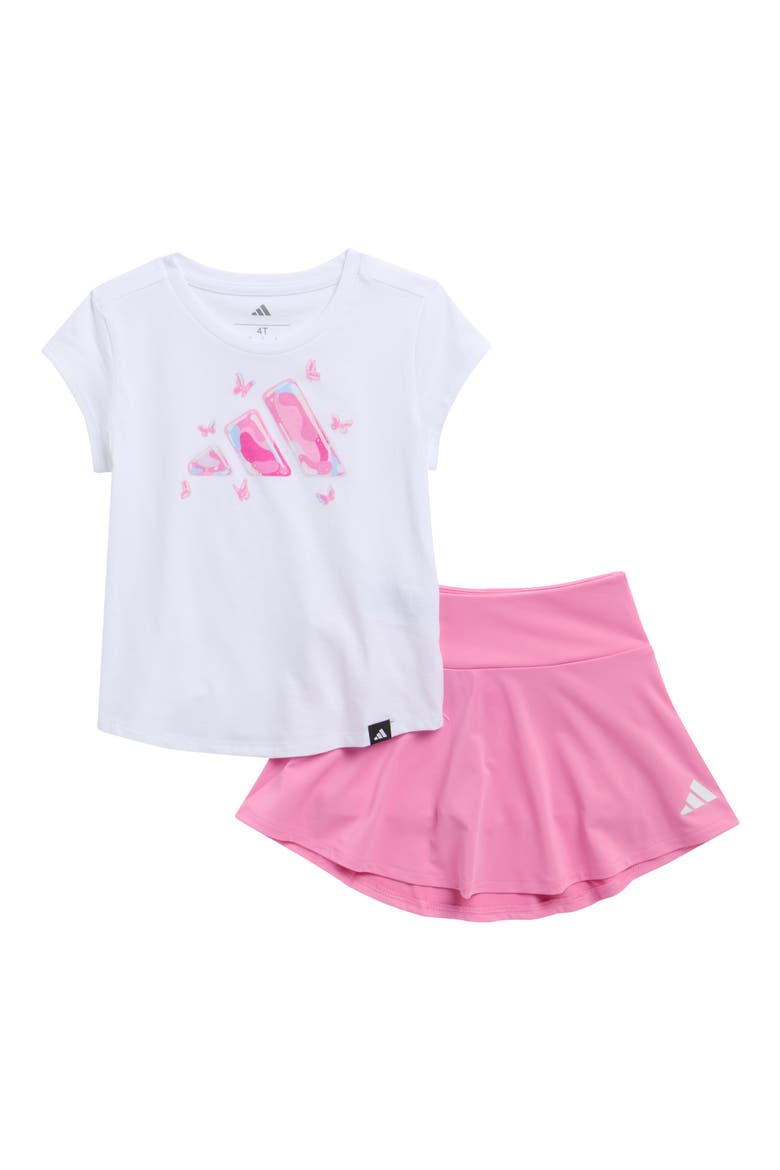 Kids' Logo T-Shirt & Flounce Skirt Set, Main, color, WHITE W/ PINK
