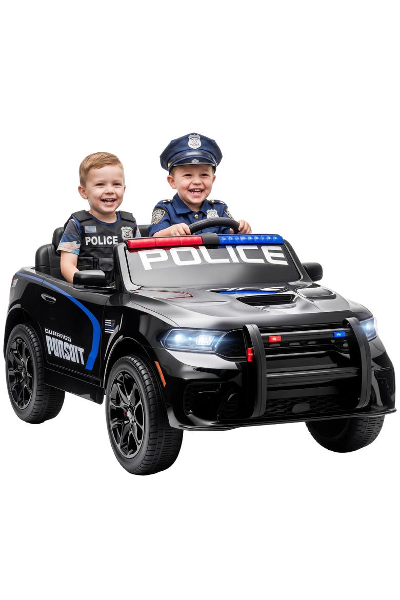 12V 2-Seater Dodge Police Ride-On Car, Remote Control, White, Main, color, Black