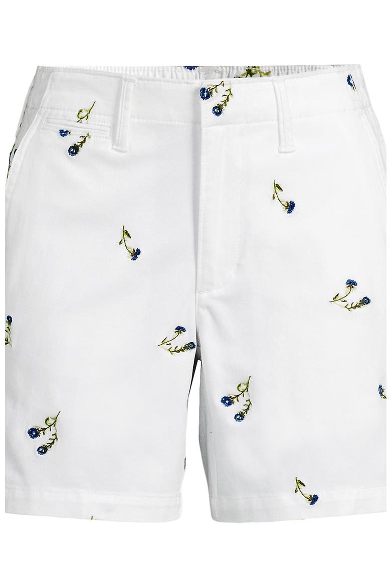 Plus Size Elastic Back Classic 7" Chino Shorts, Alternate, color, White/Blue Floral Embroidery