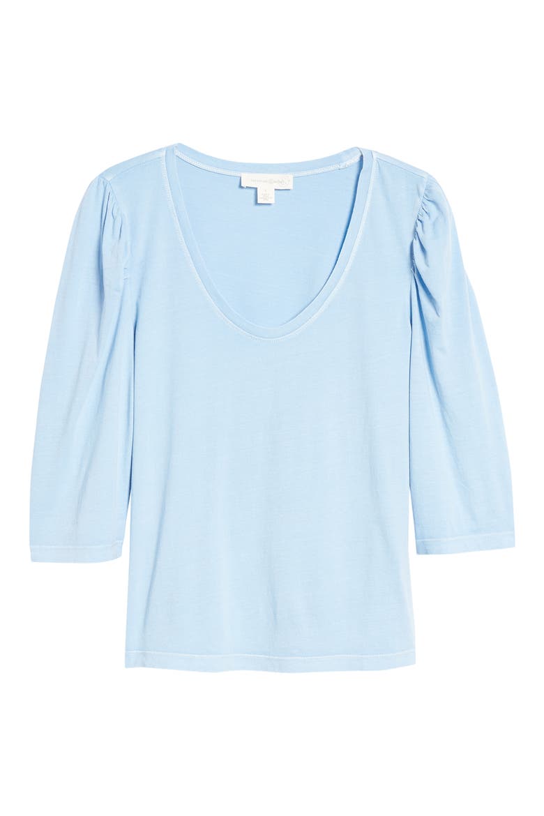 U-Neck Puff Sleeve Organic Cotton Blend Top, Alternate, color, BLUE THREAD