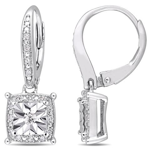 Diamond Leverback Earrings Sterling Silver
