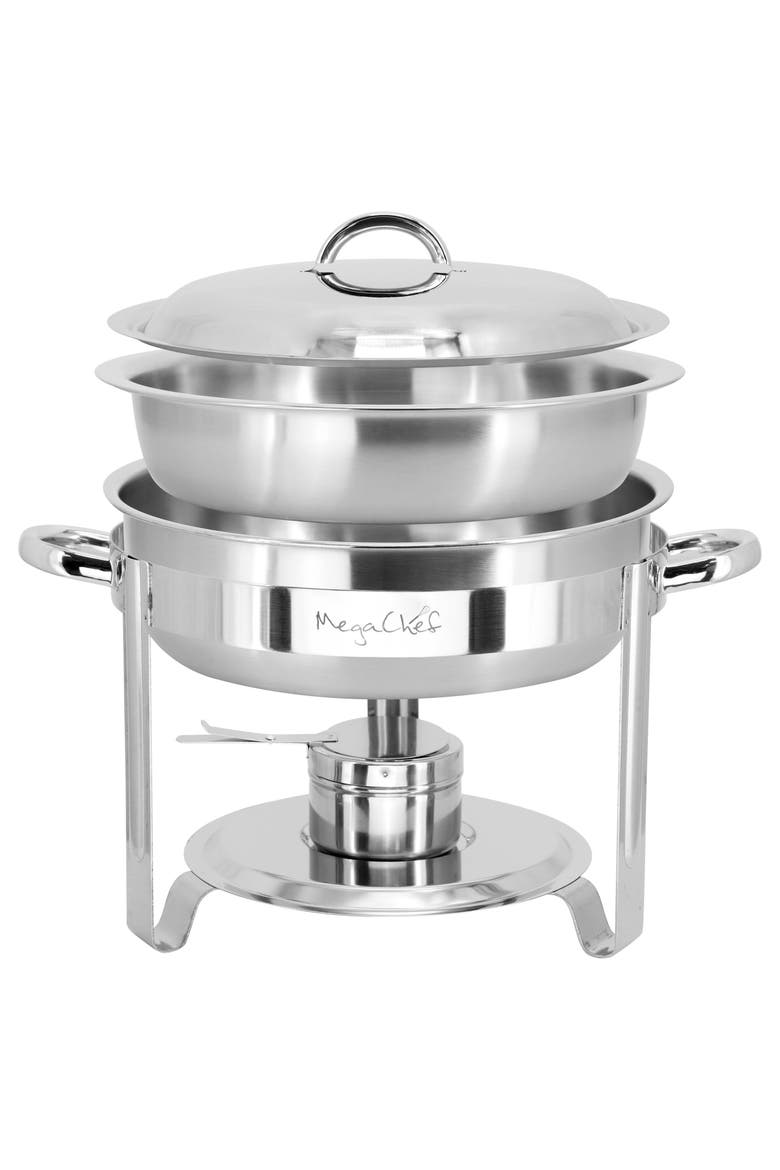 5.3 Quart Round Stainless Steel Professional Chafing Dish/Food Warmer/Buffet Server Serving Trays, Alternate, color, Silver