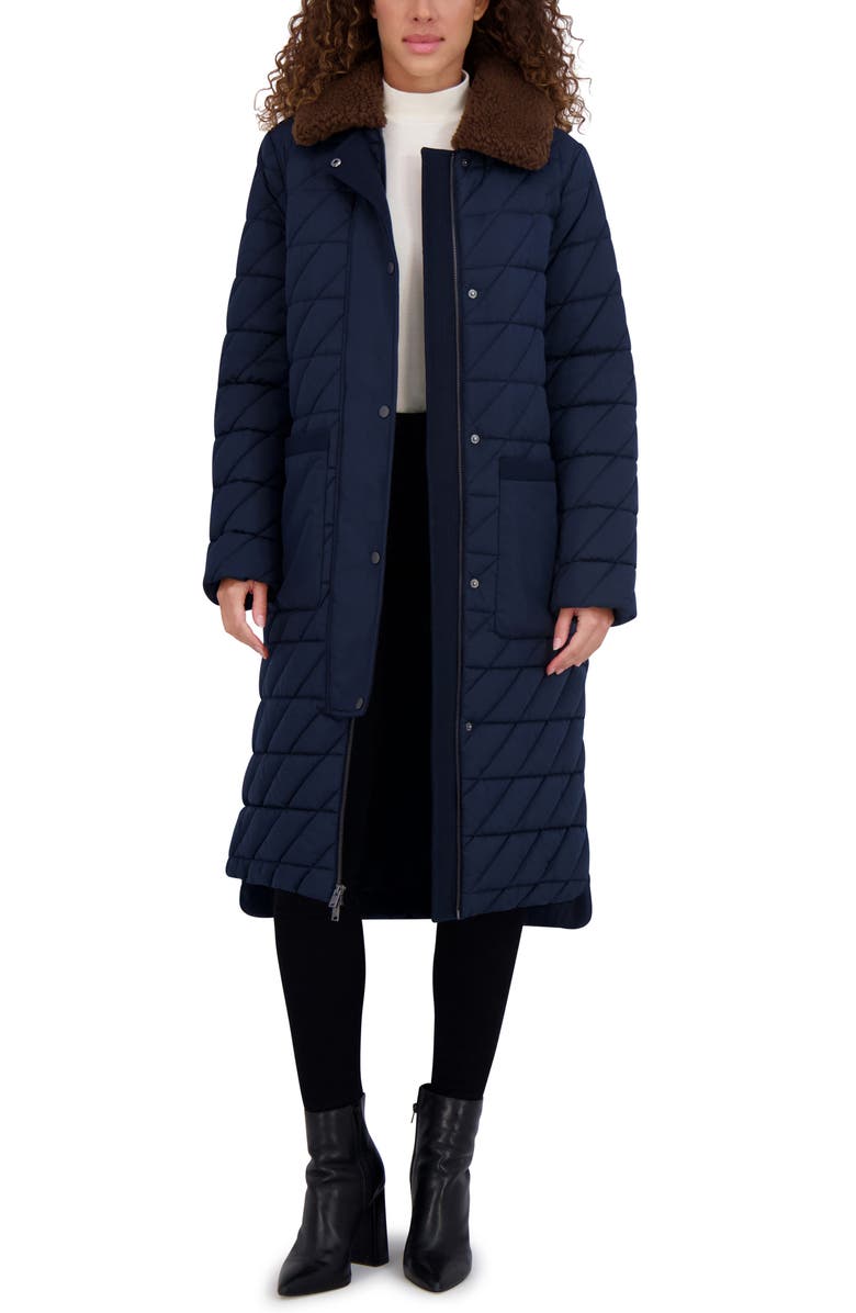 Andrew Marc Maxine Quilted Coat with Faux Shearling Collar, Alternate, color, Ink