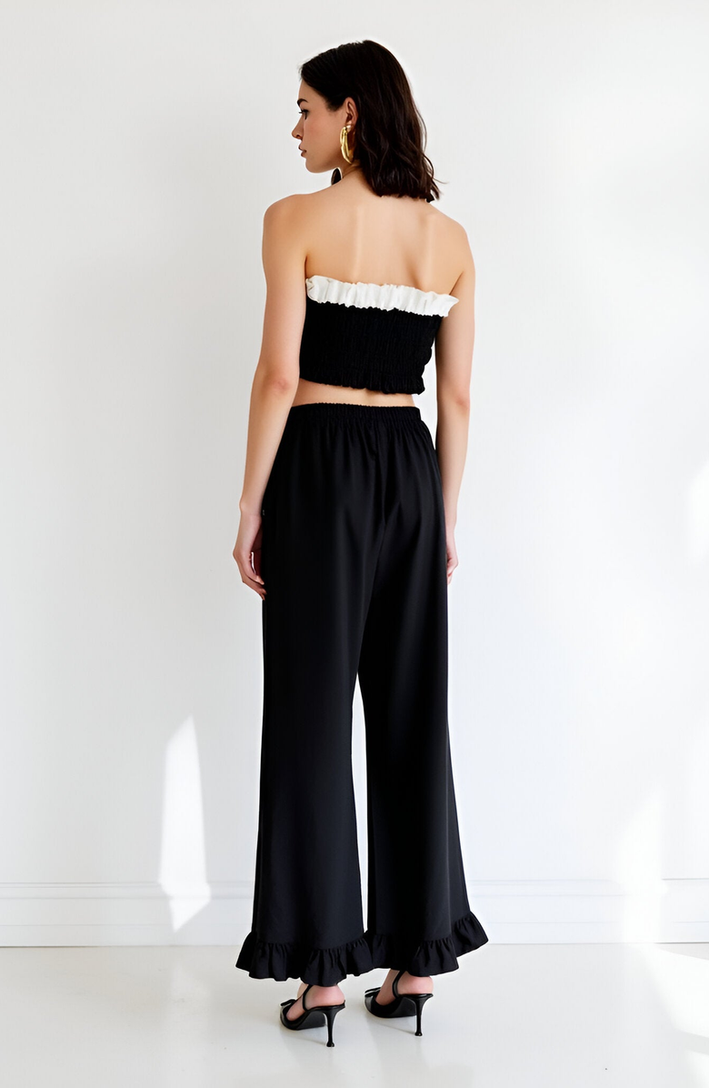 Modenaire Wide Leg Drawstring Pants with Ruffle Hem, Alternate, color,