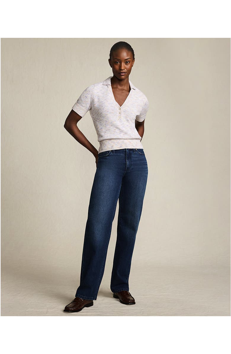 Lands' End Petite Soft Denim Mid Rise Relaxed Straight Leg Jeans, Alternate, color, Dark Indigo Blue Wash
