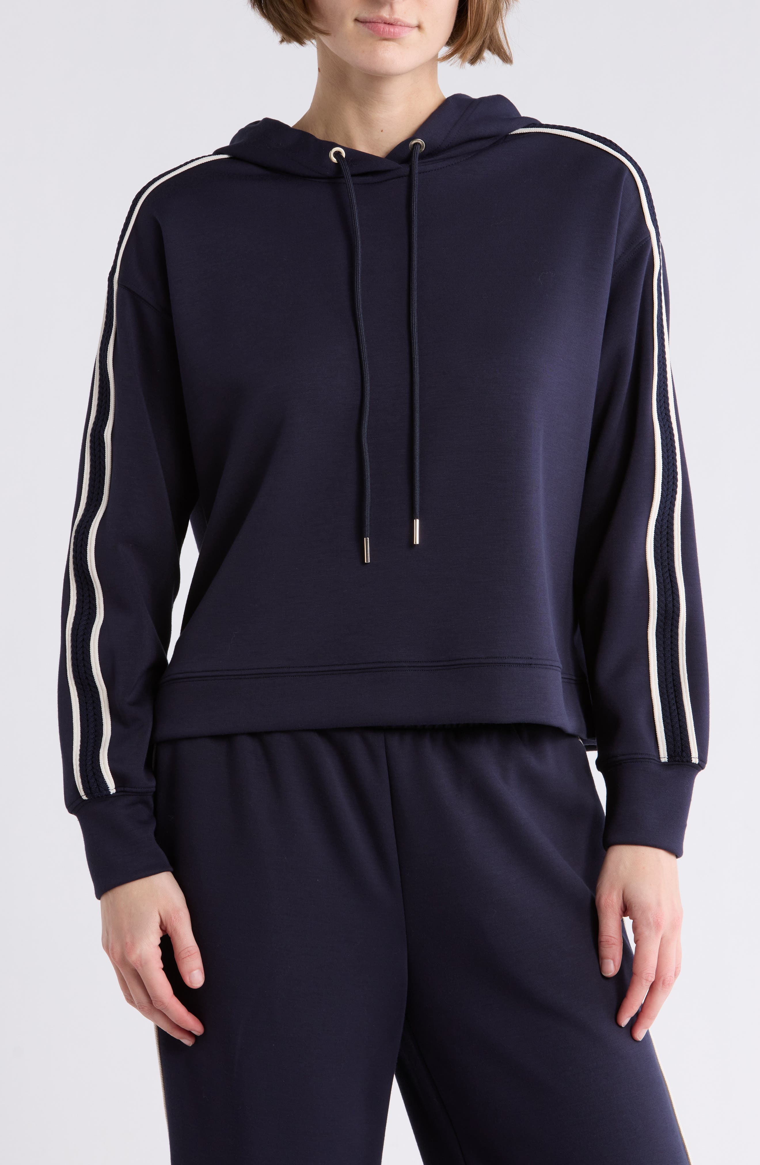 T Tahari Braid Trim Scuba Knit Hoodie