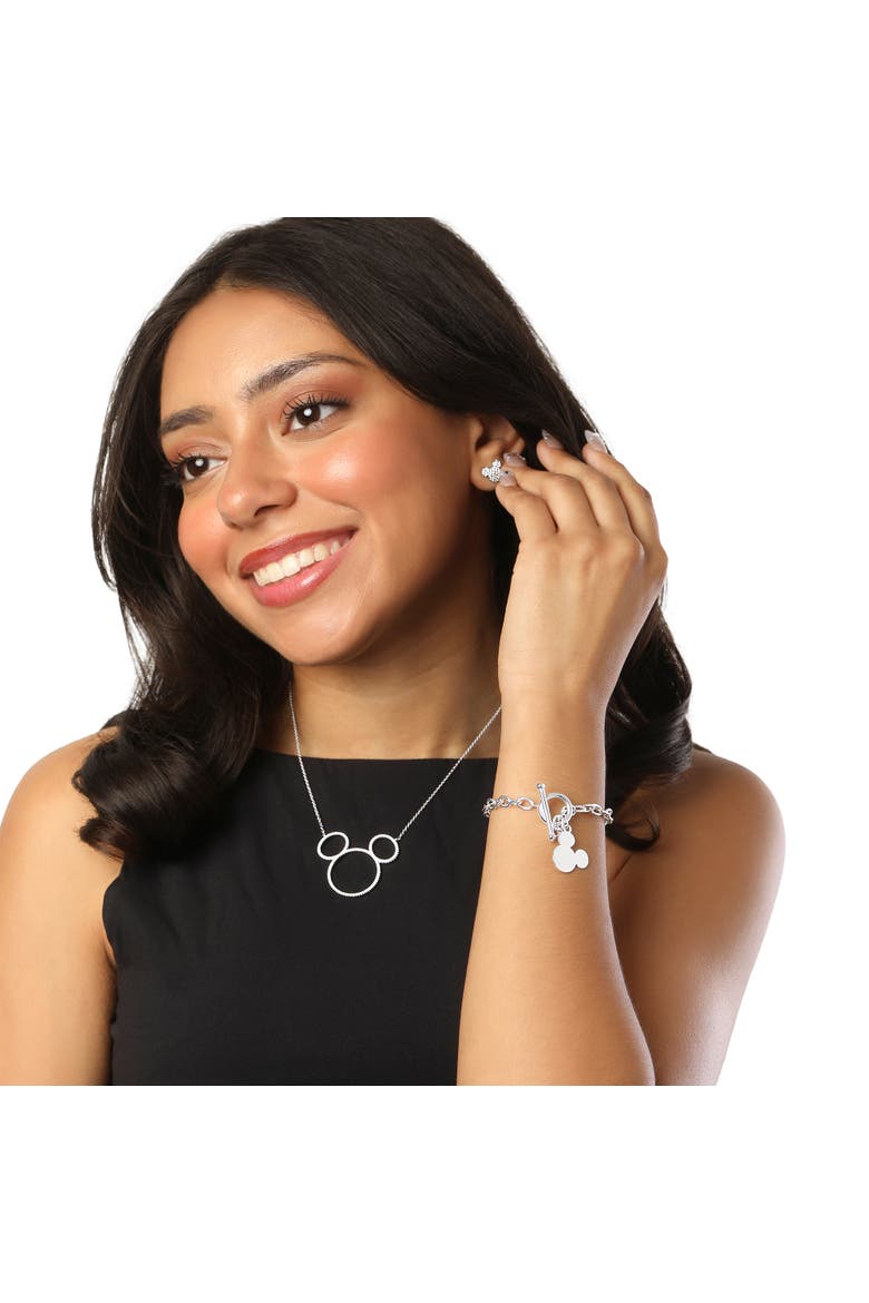 Mickey Mouse Jewelry, Sterling Silver Toggle Bracelet, Alternate, color, Metallic Silver