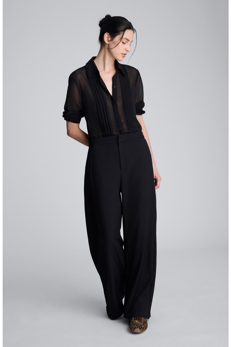 Wide Leg Side Pleat Pants, Alternate, color, BLACK