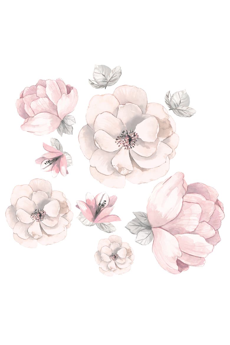 Signature Botanical Baby Watercolor Floral Wall Decals, Main, color, Pink