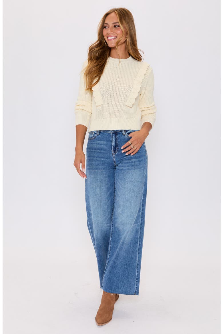 Sable Ruffle Crewneck Sweater, Alternate, color, YELLOW