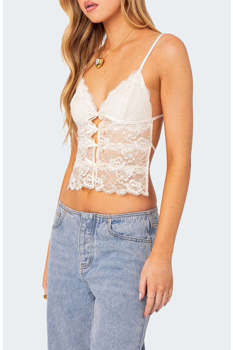 Cara Sheer Lace Tie Back Camisole, Alternate, color, CREAM