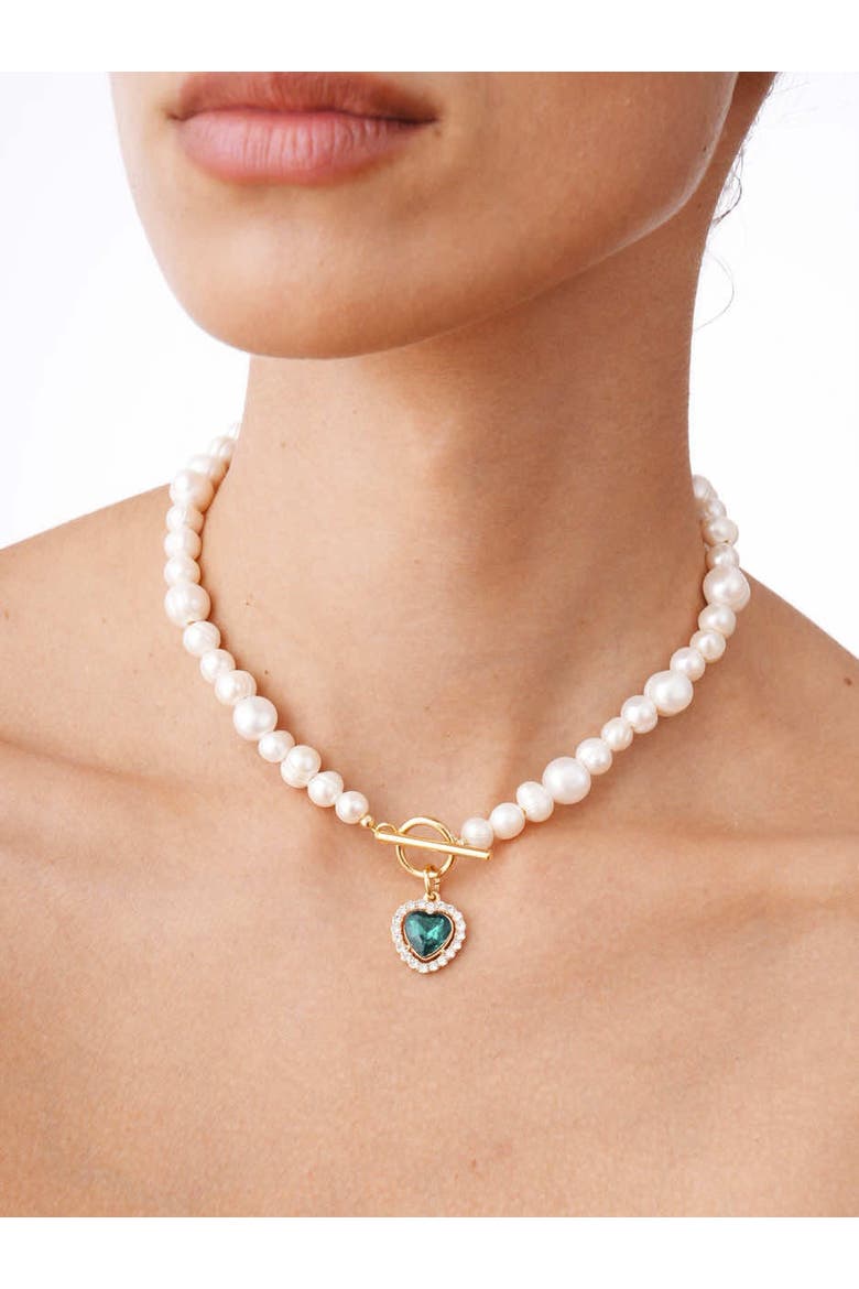 Heart Pearl Necklace, Alternate, color, Green