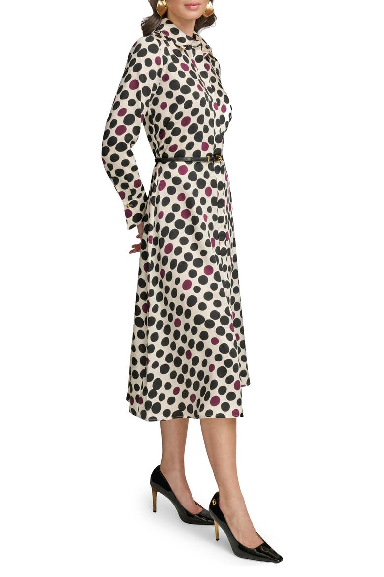 Mixed Dot Long Sleeve Belted Midi Shirtdress, Alternate, color, LIGHT CANVAS/ BERRY MULTI