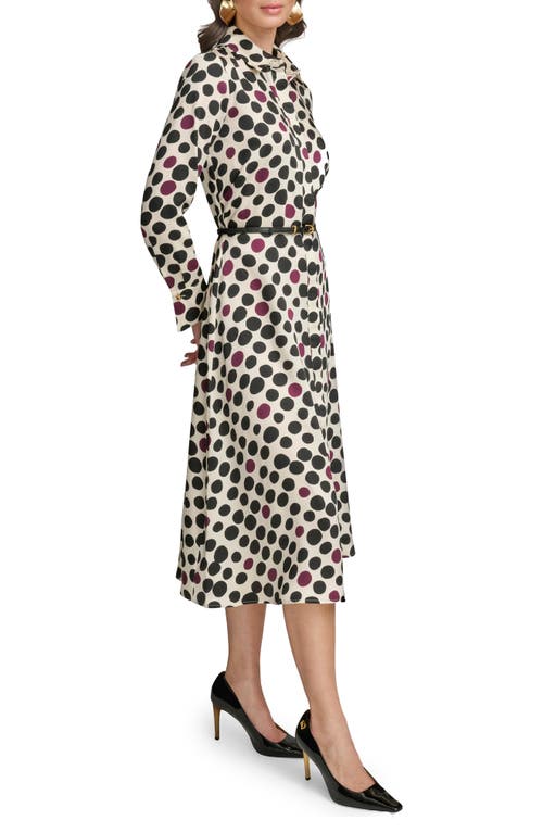 Donna Karan New York Mixed Dot Long Sleeve Belted Midi Shirtdress In Green