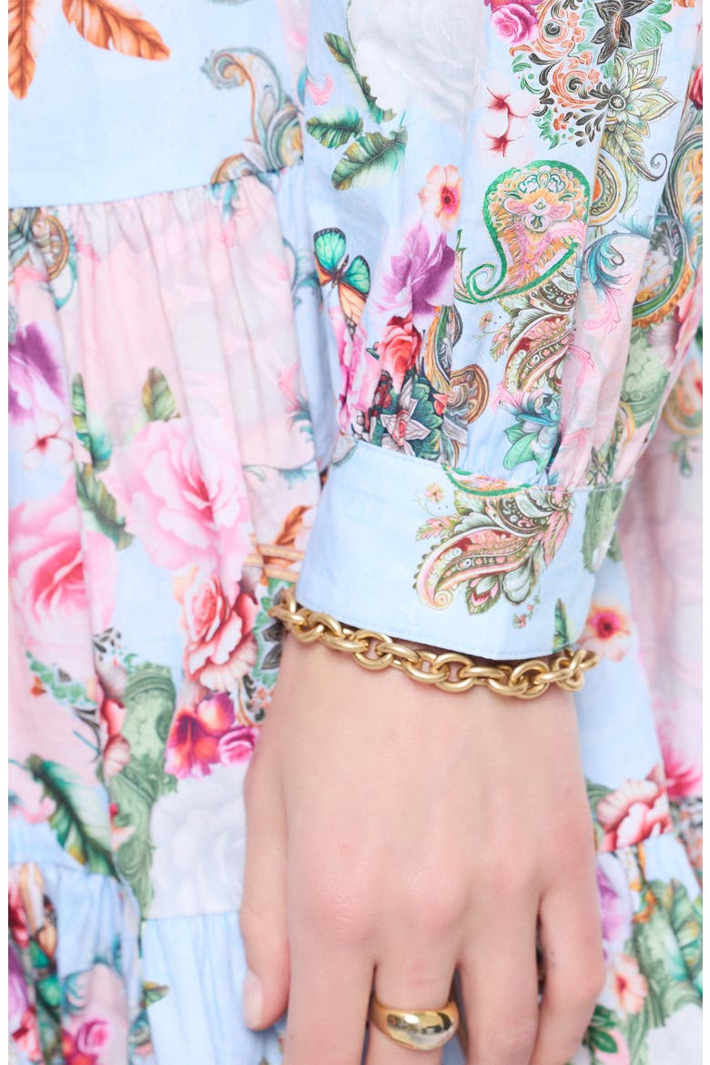 Sydney Paisley Floral Long Sleeve Tiered Shirtdress, Alternate, color, BLUE MULTI