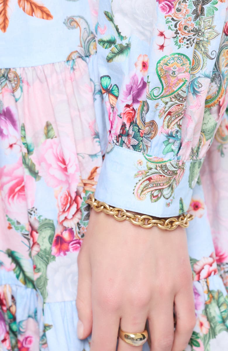 Robert Graham Sydney Paisley Floral Long Sleeve Tiered Shirtdress, Alternate, color, Blue Multi