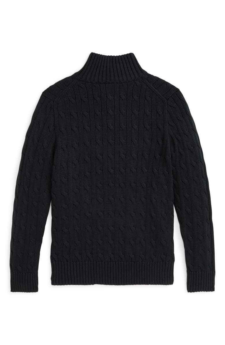 Polo Ralph Lauren Kids' Cabled Cotton Quarter Zip Sweater, Alternate, color, Black