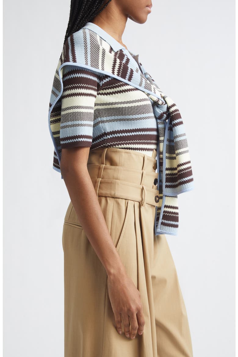 Stripe Jacquard Polo Sweater with Shoulder Wrap, Alternate, color, BLUE MULTI