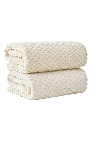 Woven & Weft 2-pack Diamond Cotton Bath Sheets In Brown