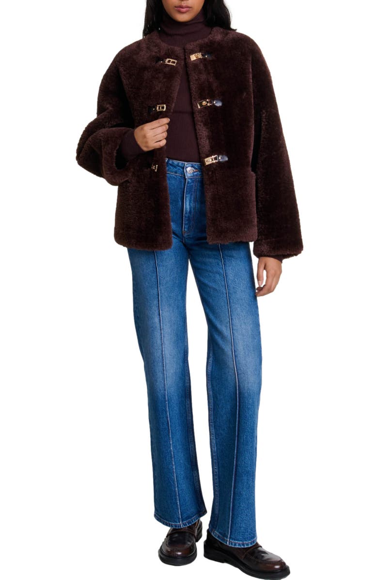 maje Short faux fur coat, Alternate, color,