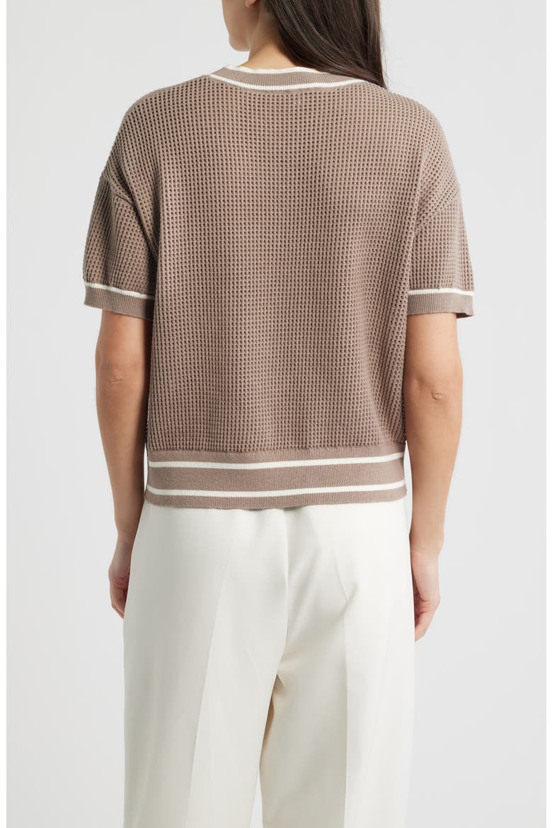 Short Sleeve Basketweave Cardigan, Alternate, color, GOAT/GARDENIA