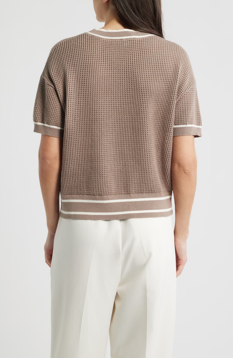 Bernardo Short Sleeve Basketweave Cardigan, Alternate, color, Gardenia/ Goat