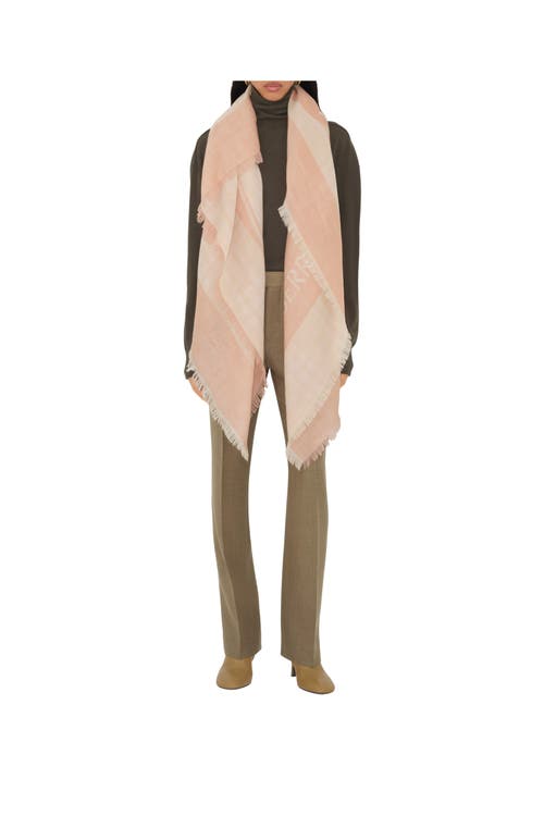 Shop Burberry Ekd Check Wool Blend Scarf In Teacup