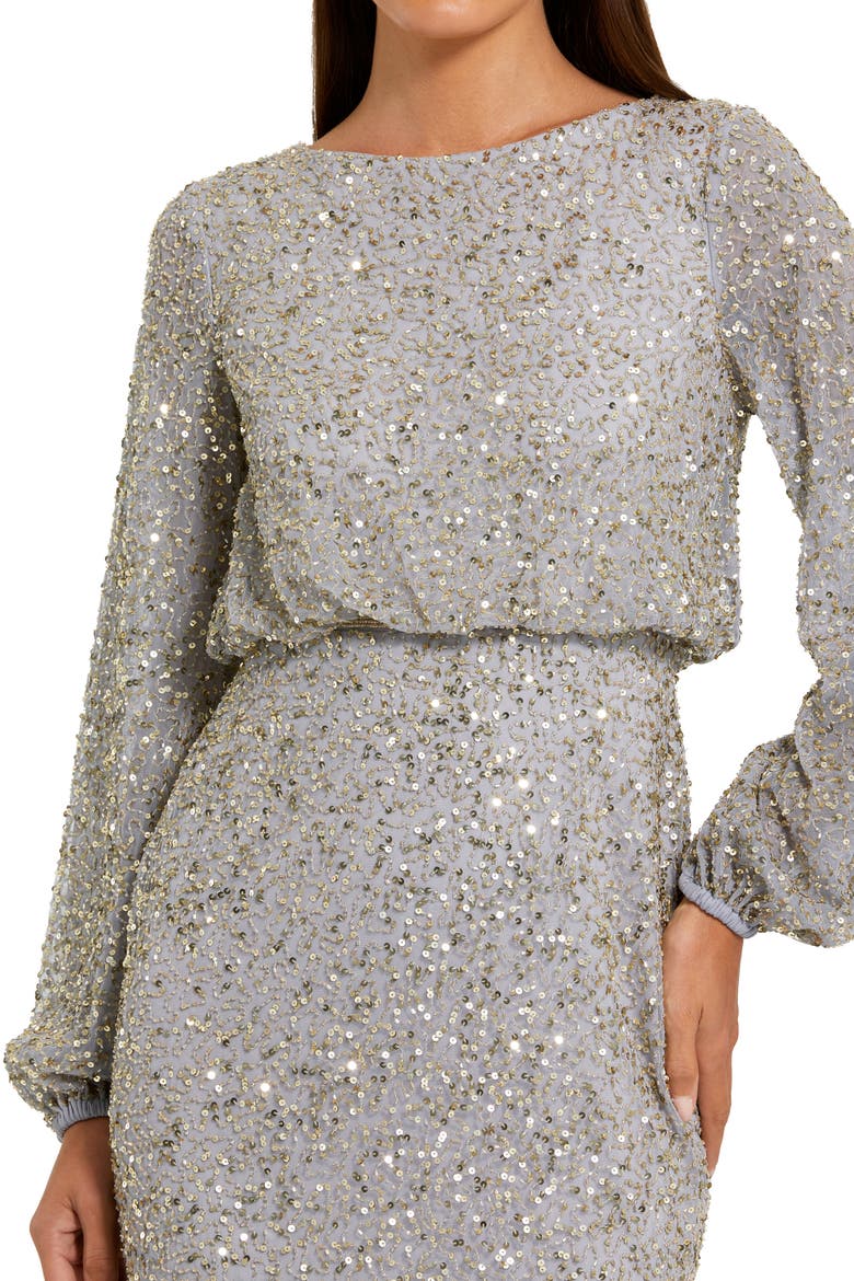 Beaded Mesh Blouson Sleeve Evening Gown, Alternate, color, Platinum Gold