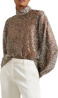 Reiss Sienna High Neck Sequined Top
