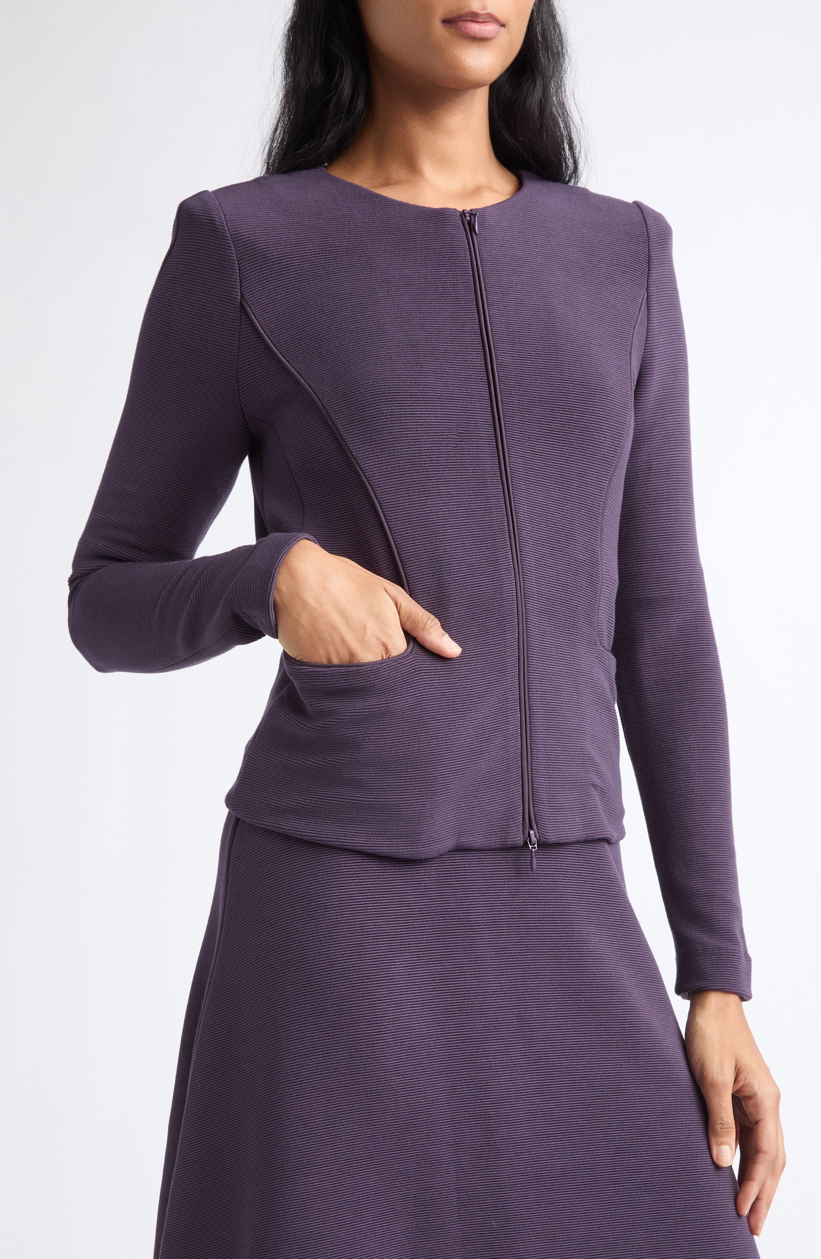 Emporio Armani Ottoman Jersey Zip Up Jacket (Women) | Nordstrom