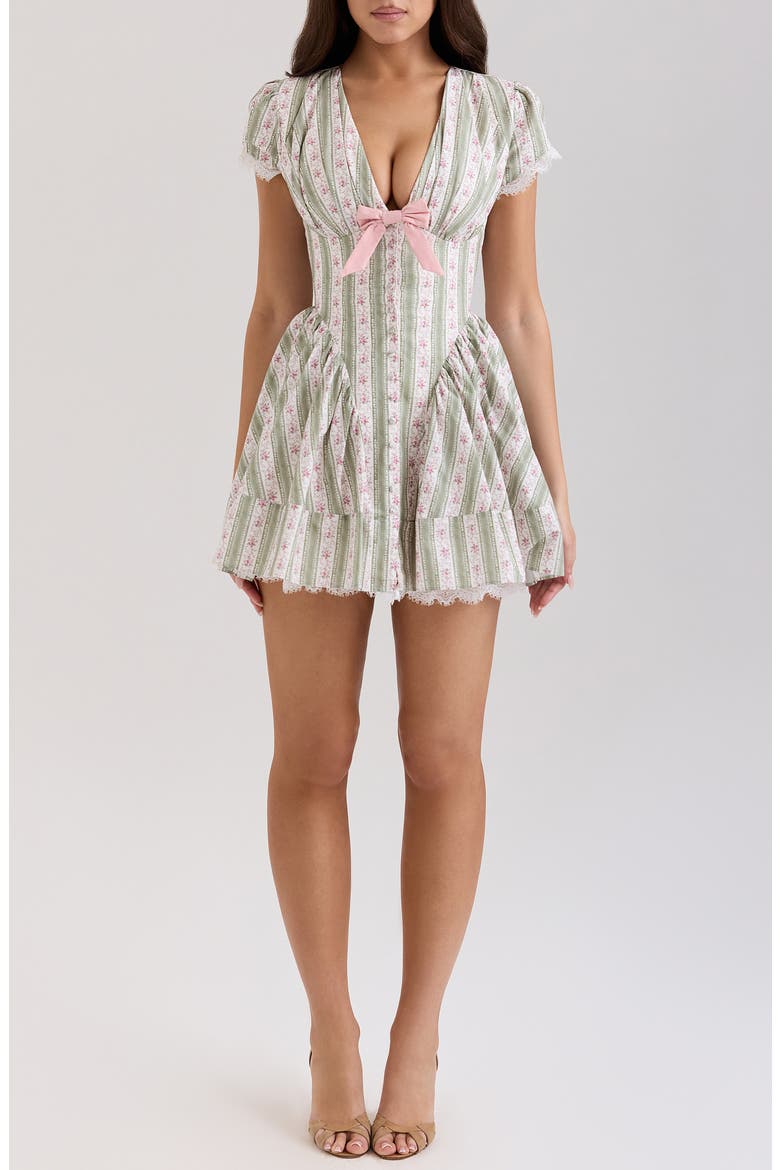 Emiliana Floral Print Minidress, Main, color, ROSE STRIPE FLORAL GREEN