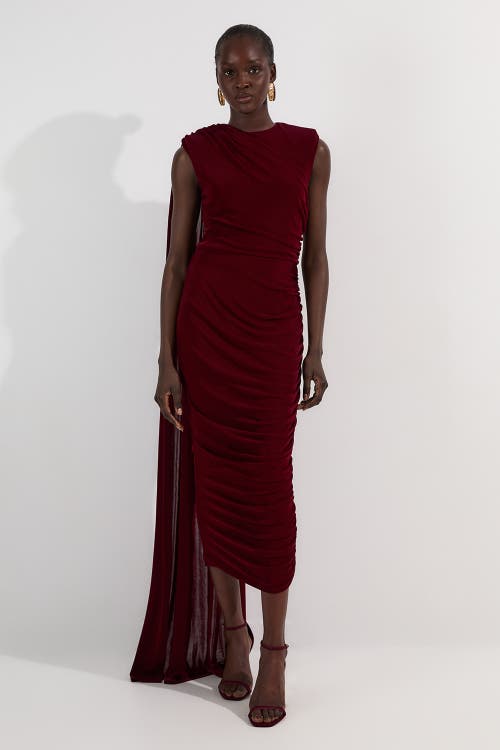 Karen Millen Slinky Crepe Scarf Maxi Dress In Burgundy
