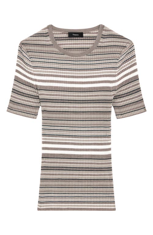 Theory Stripe Merino Wool Rib T-shirt In Light Cinder Multi