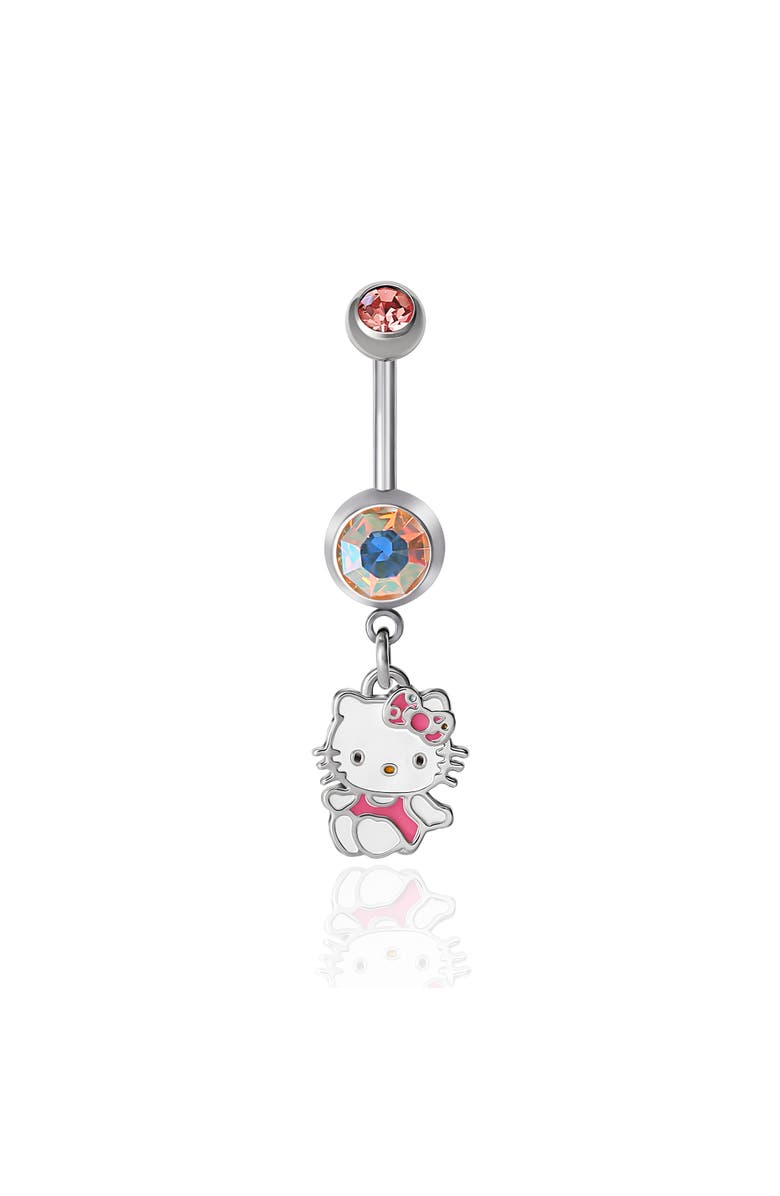 Hello Kitty Stainless Steel Light Rose Crystal Belly Button Ring, Main, color, Silver