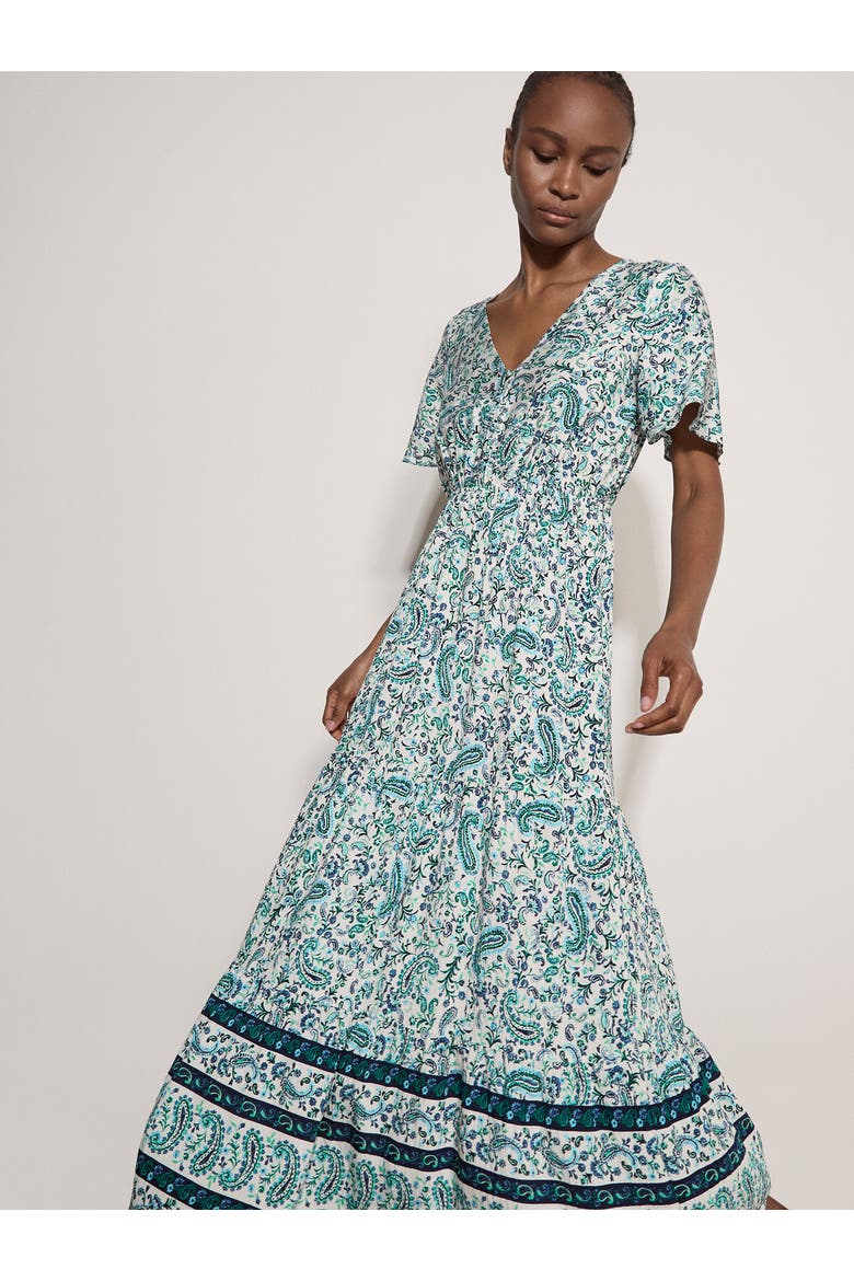Paisley Border Angel Sleeve Dress, Alternate, color, White