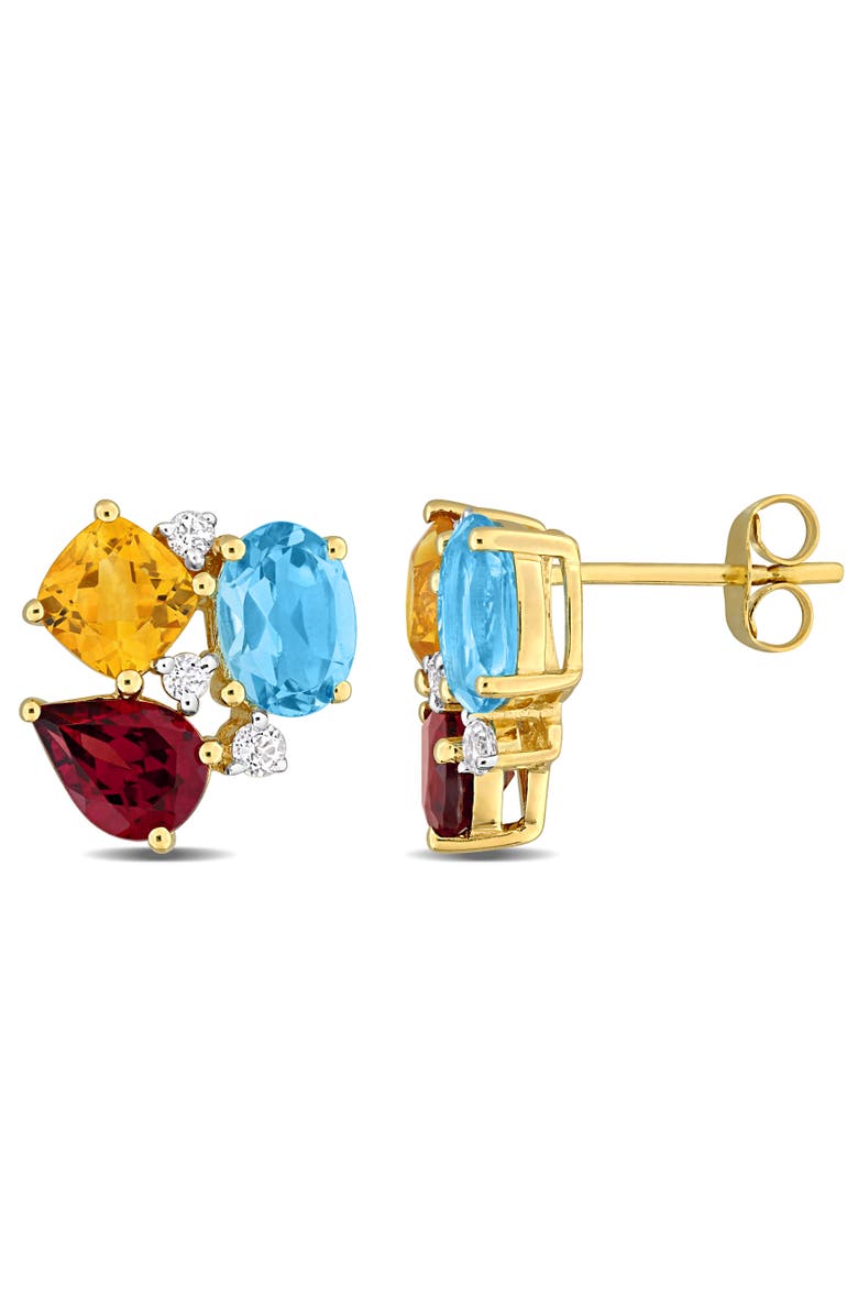 Julianna B. Gemstone Cluster Stud Earrings 14k, Main, color, Yellow Gold