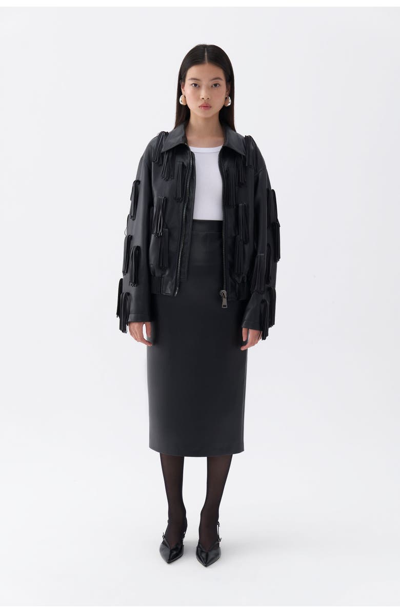 Nocturne Fringe Detail Faux Leather Jacket, Alternate, color, 