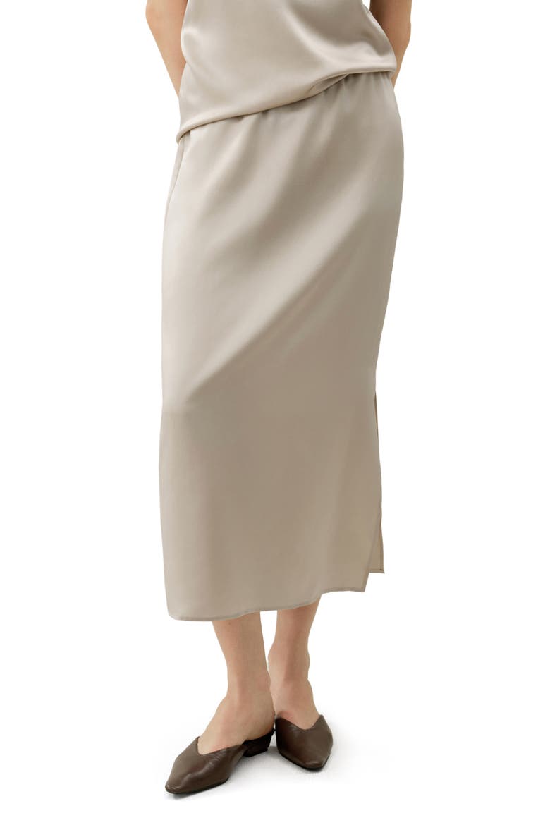 Women's Washable Silk Charmeuse Pull-on Skirt, Main, color, Silvergray