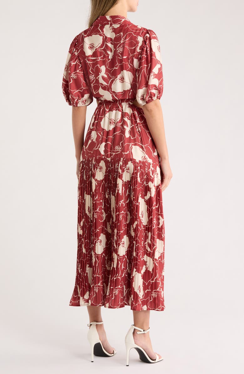 MELLODAY Johnny Collar Cutout Midi Dress, Alternate, color, Red/ Ivory Floral