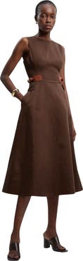Karen Millen Fitted Belt Crew Neck Midi Dress